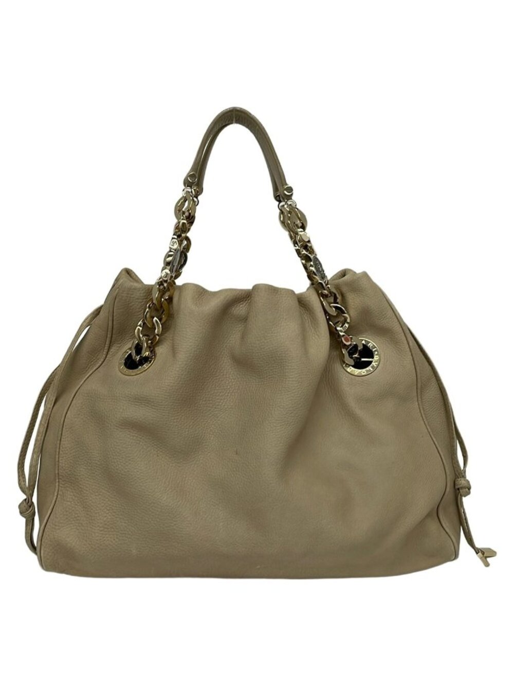 Bvlgari Tote Bag Monete Beige 2-Way Leather